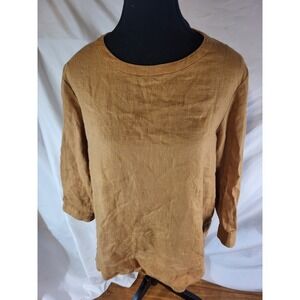 Muji 100% Linen Mustard Yellow 3/4 Sleeve Blouse Large